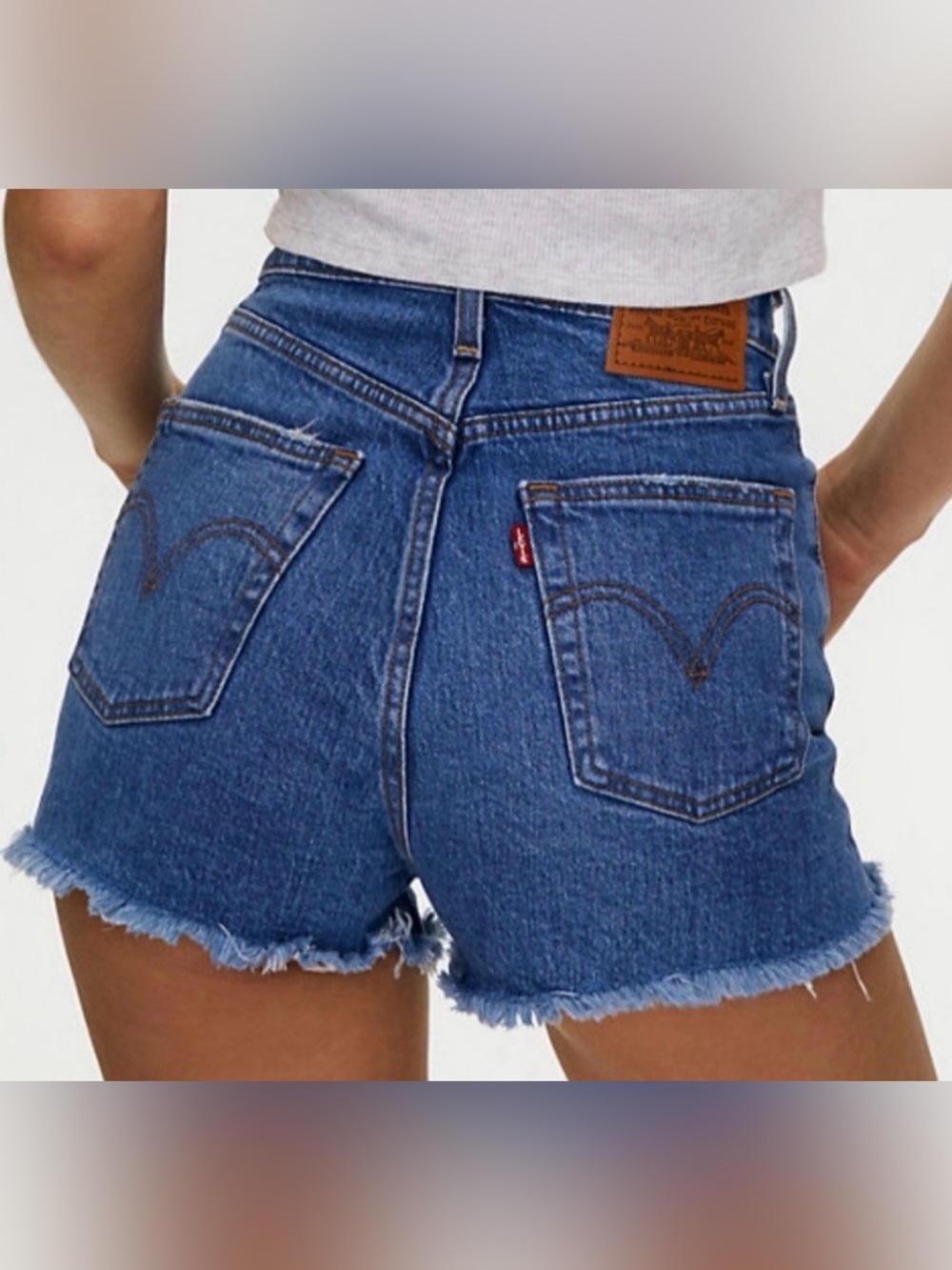 Levi's Dark Blue Denim Frayed Hem Women's Shorts
